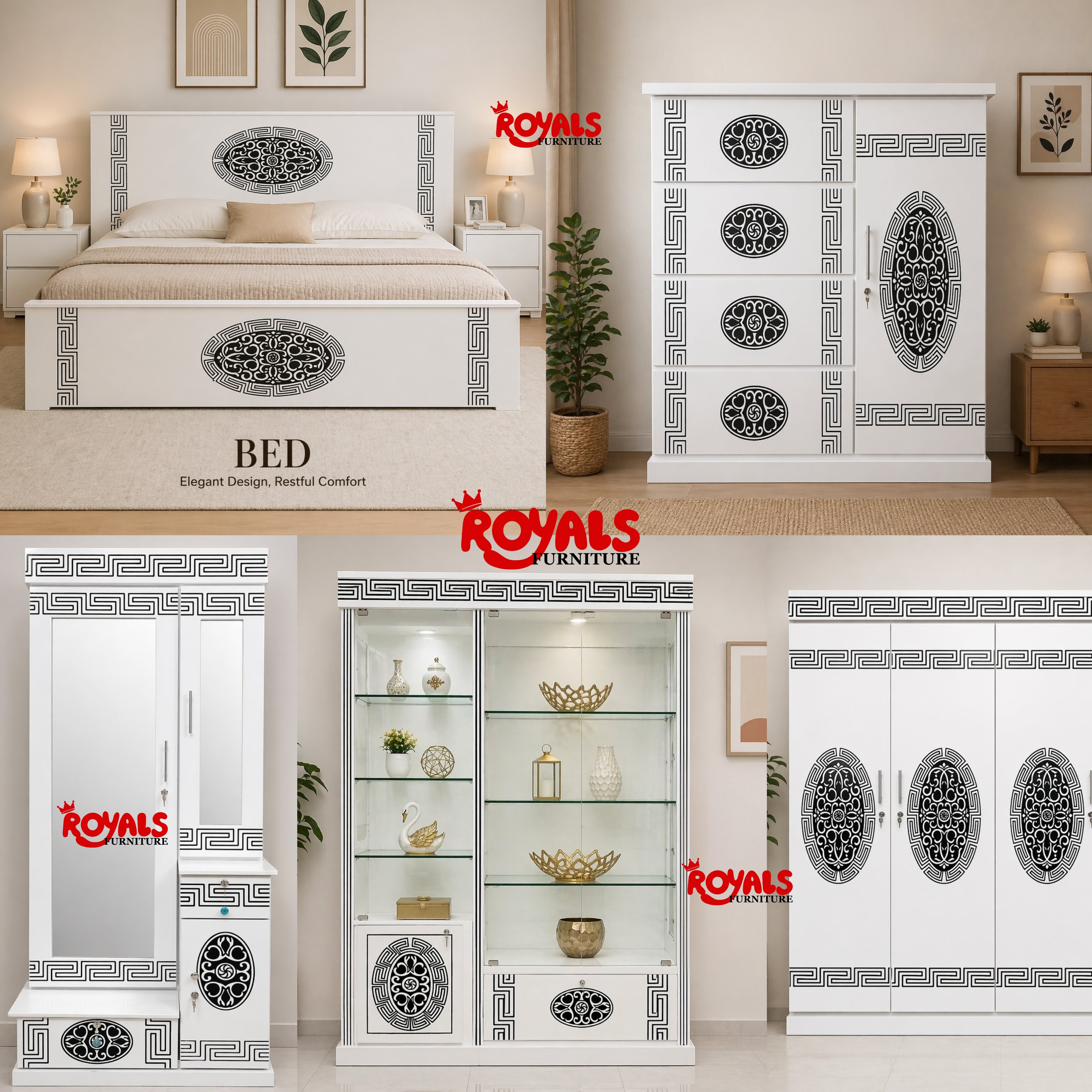 BS-003 White Diamond Bedroom Set (Six Item)